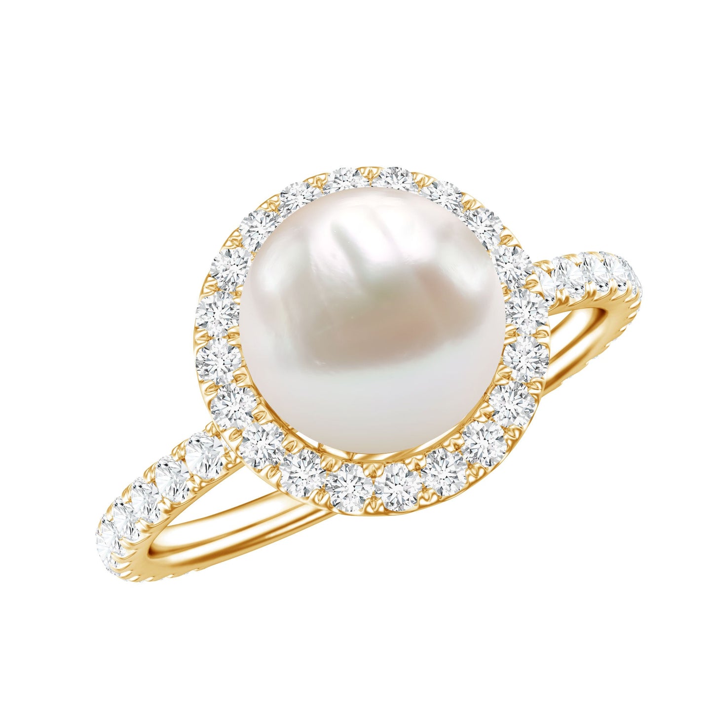 Cultured 7.4 Carat Freshwater Pearl Diamond Engagement Ring with Halo