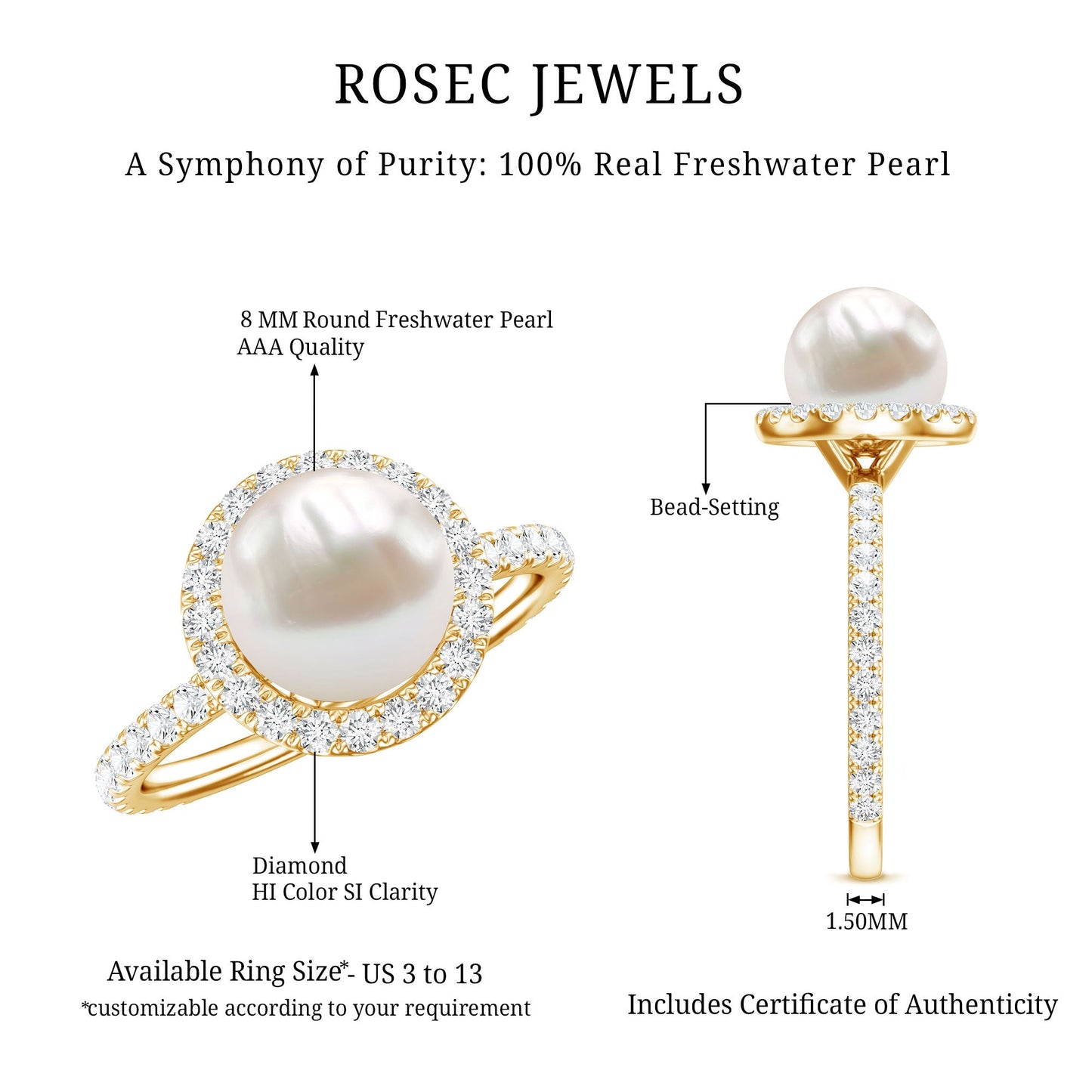 Cultured 7.4 Carat Freshwater Pearl Diamond Engagement Ring with Halo