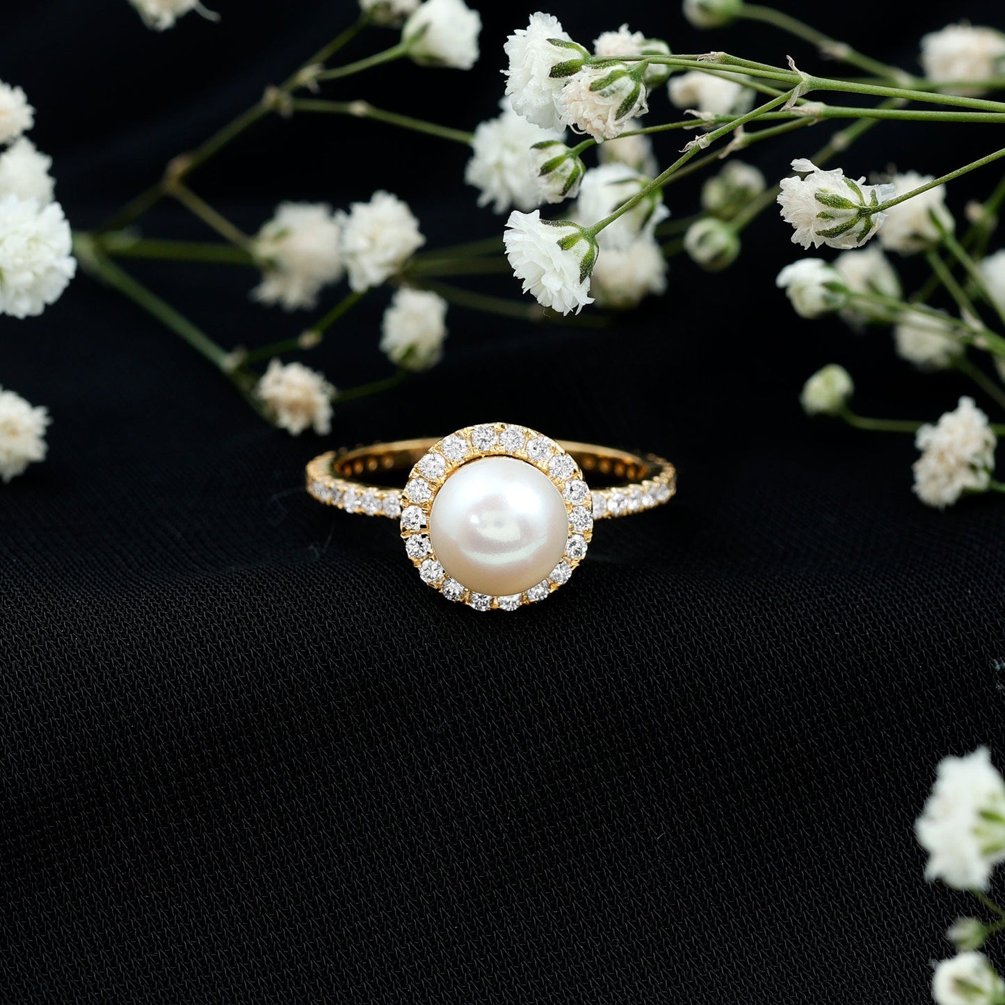 Cultured 7.4 Carat Freshwater Pearl Diamond Engagement Ring with Halo
