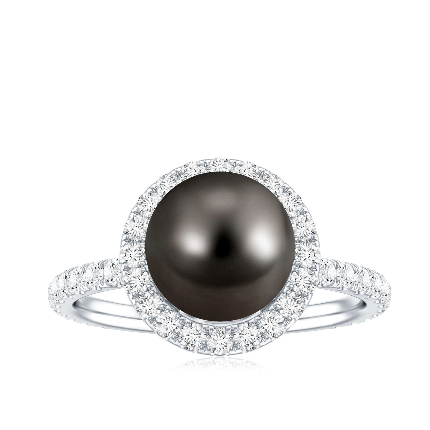 Halo Engagement Ring with Tahitian Pearl and Diamond