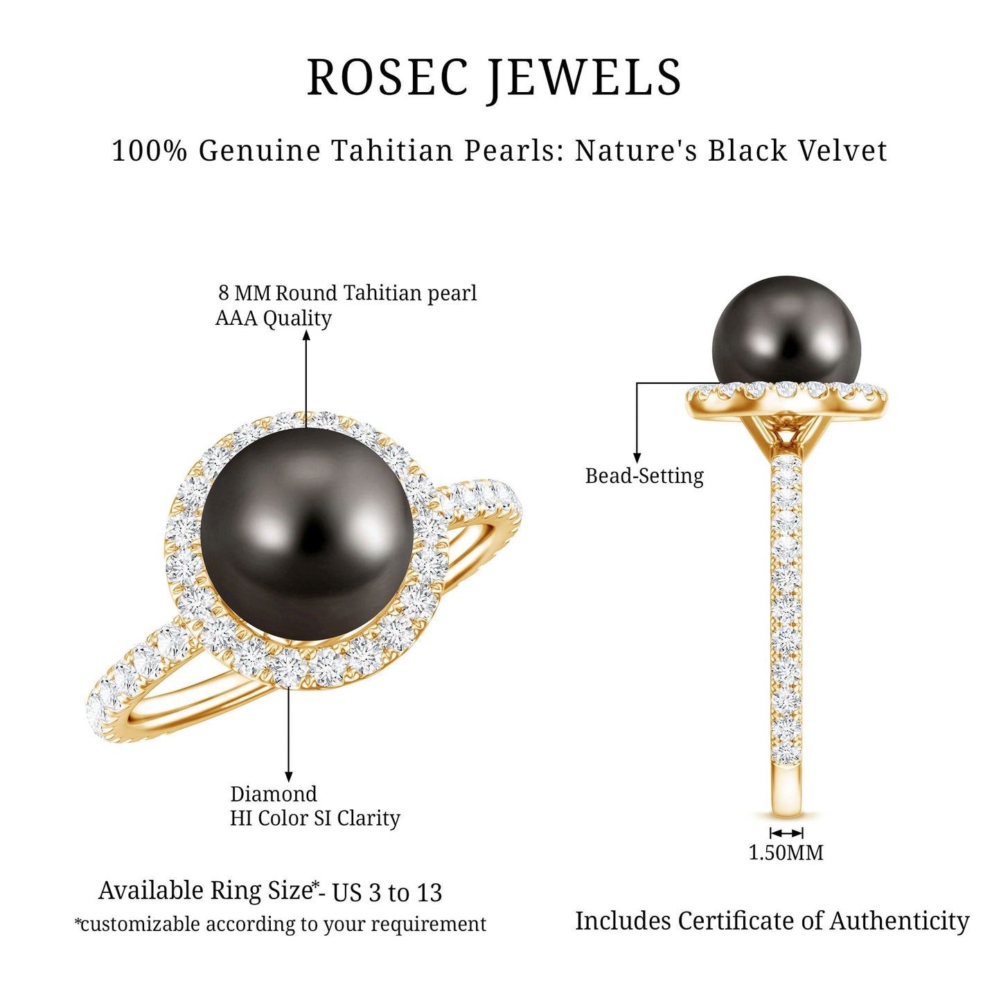 Halo Engagement Ring with Tahitian Pearl and Diamond