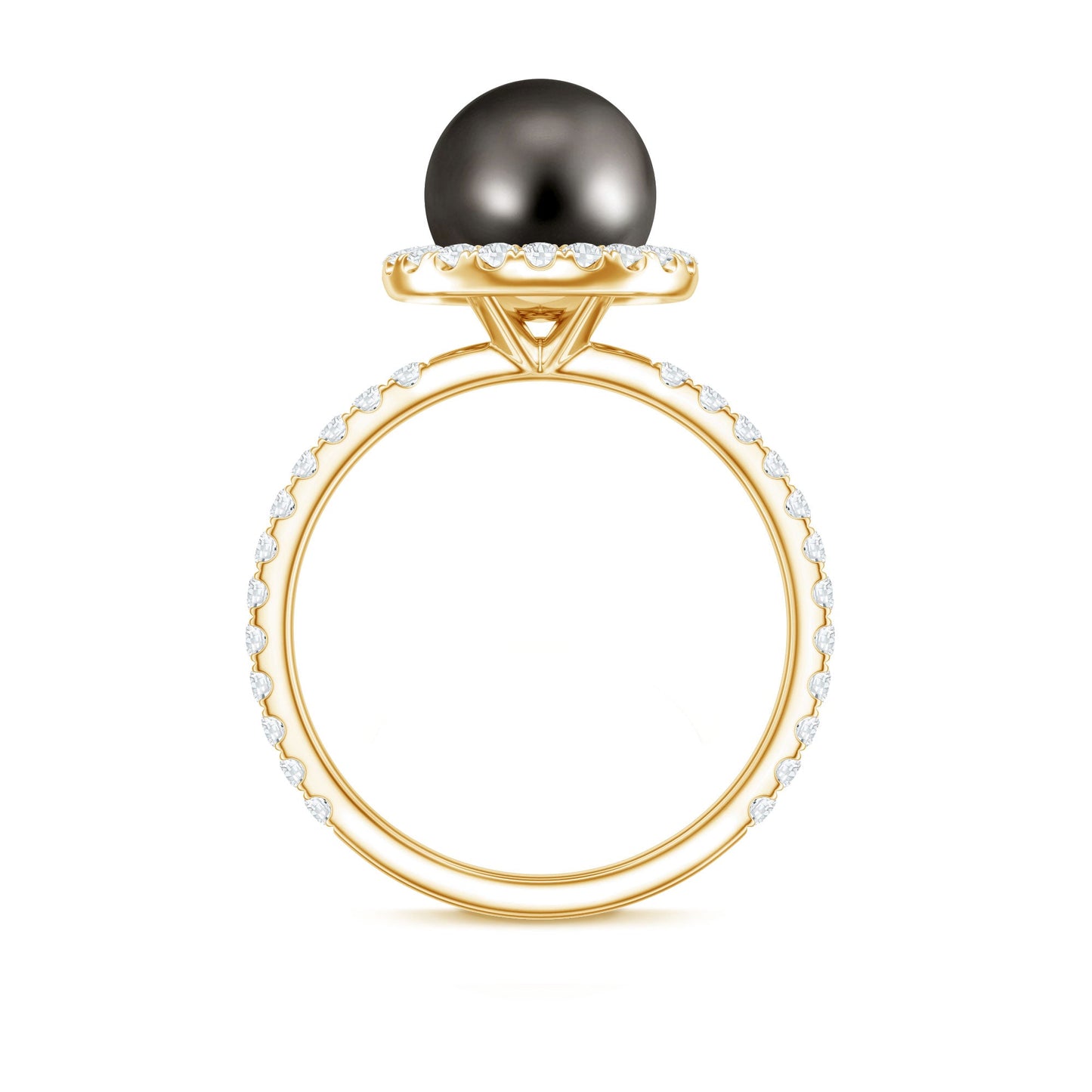 Halo Engagement Ring with Tahitian Pearl and Diamond