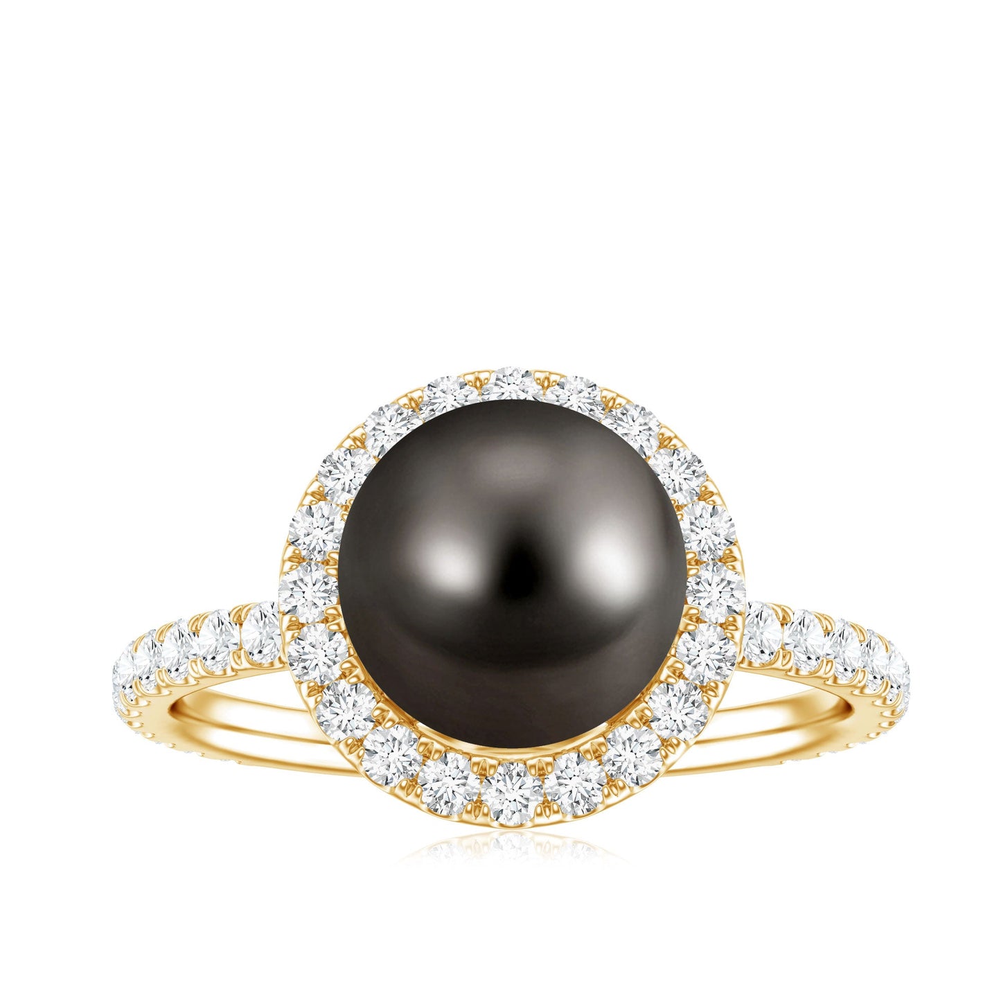 Halo Engagement Ring with Tahitian Pearl and Diamond