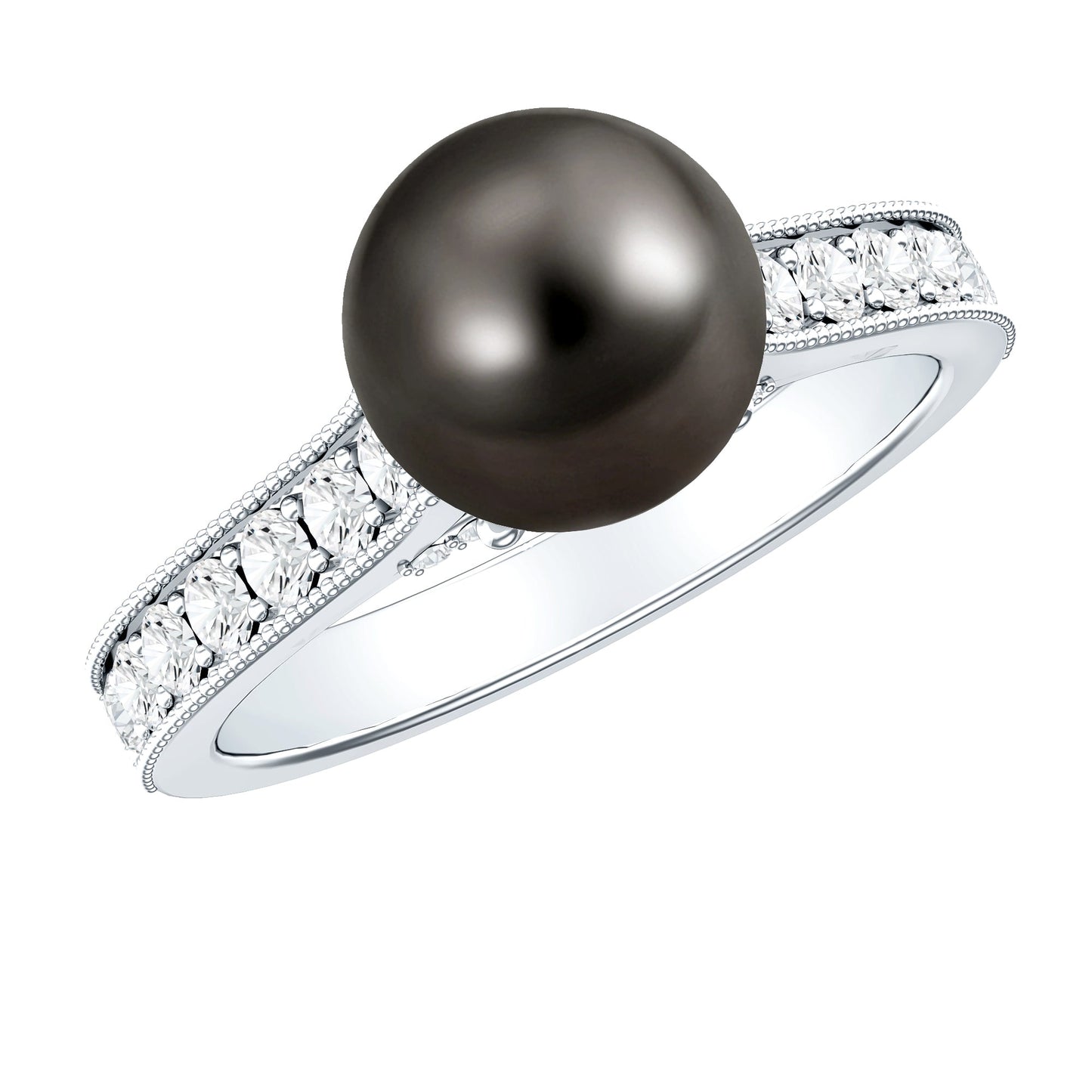 Natural Tahitian Pearl Cathedral Engagement Ring with Diamond Side Stones