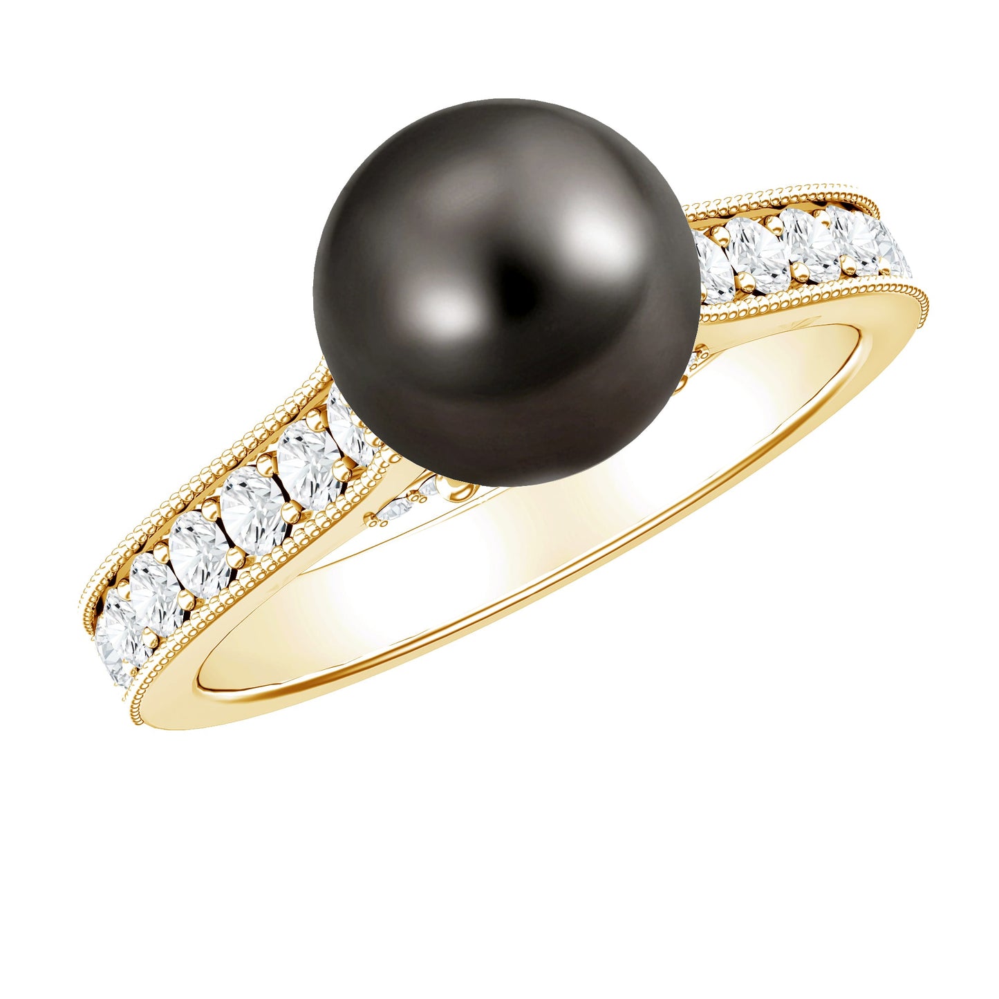 Natural Tahitian Pearl Cathedral Engagement Ring with Diamond Side Stones