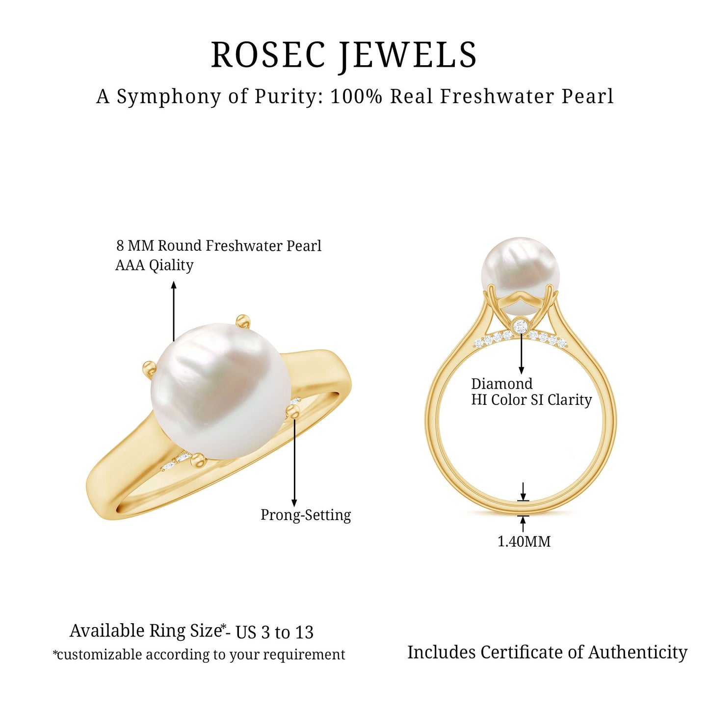 Freshwater Pearl Solitaire with Diamond Ring