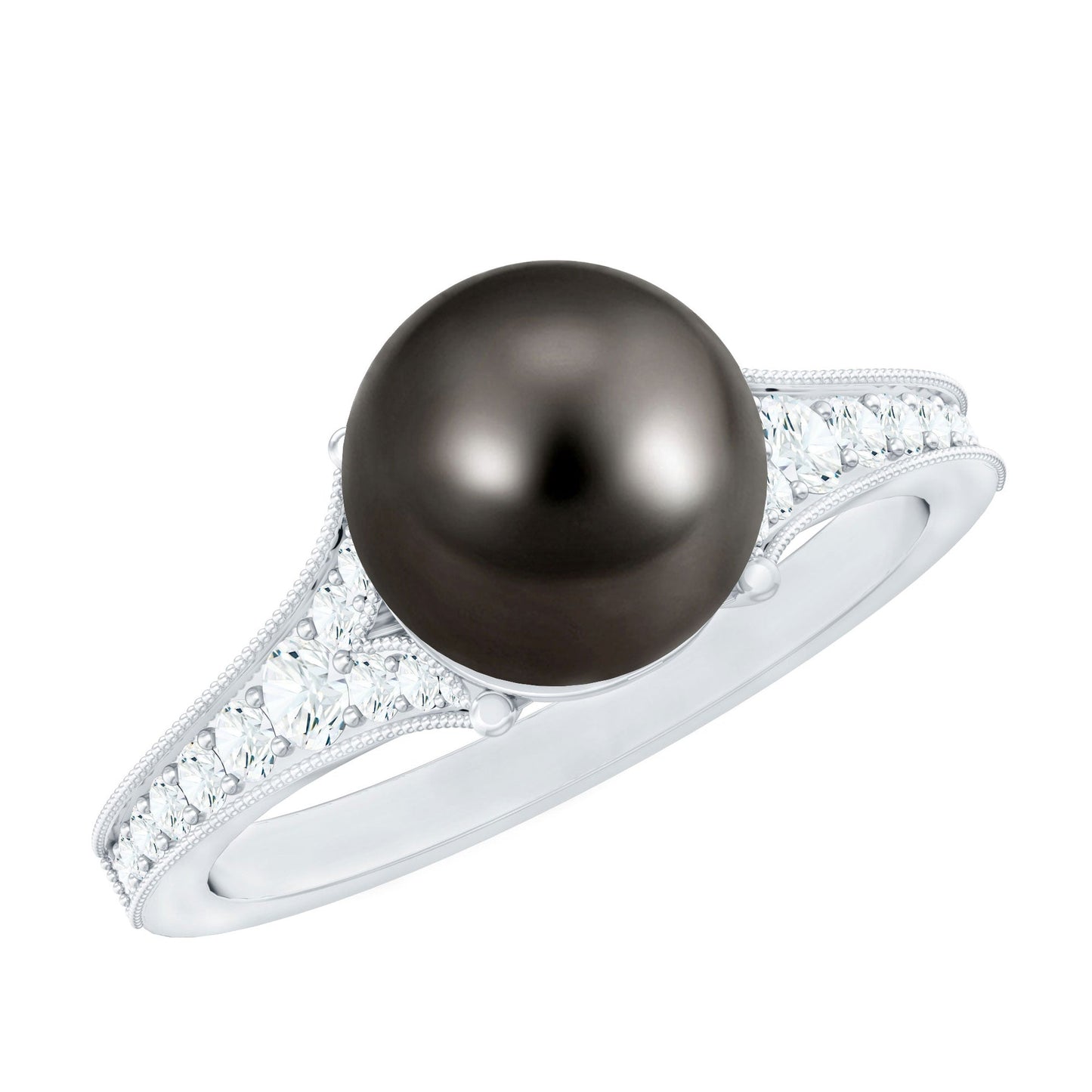 7.5 Carat Tahitian Black Pearl Cathedral Engagement Ring with Diamonds