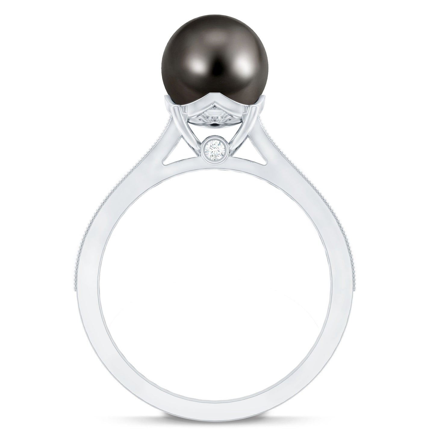 7.5 Carat Tahitian Black Pearl Cathedral Engagement Ring with Diamonds