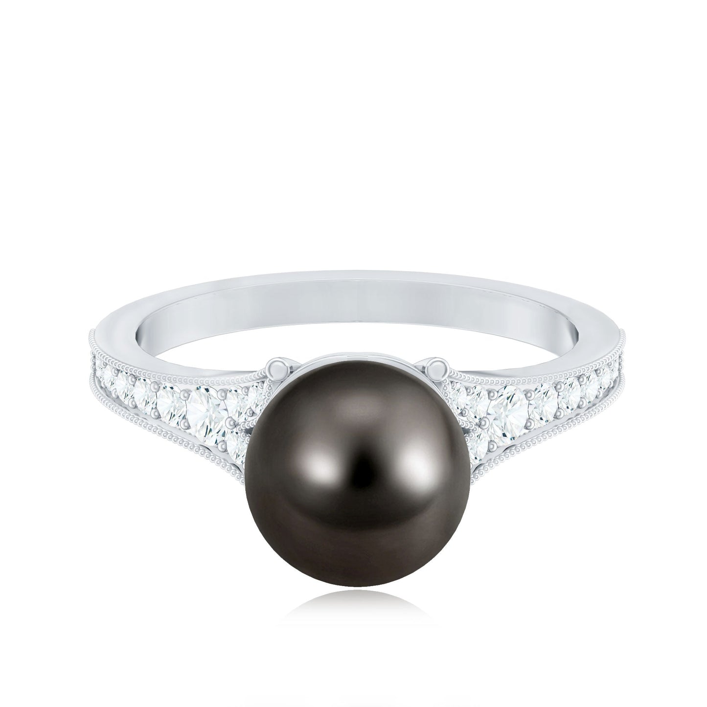 7.5 Carat Tahitian Black Pearl Cathedral Engagement Ring with Diamonds