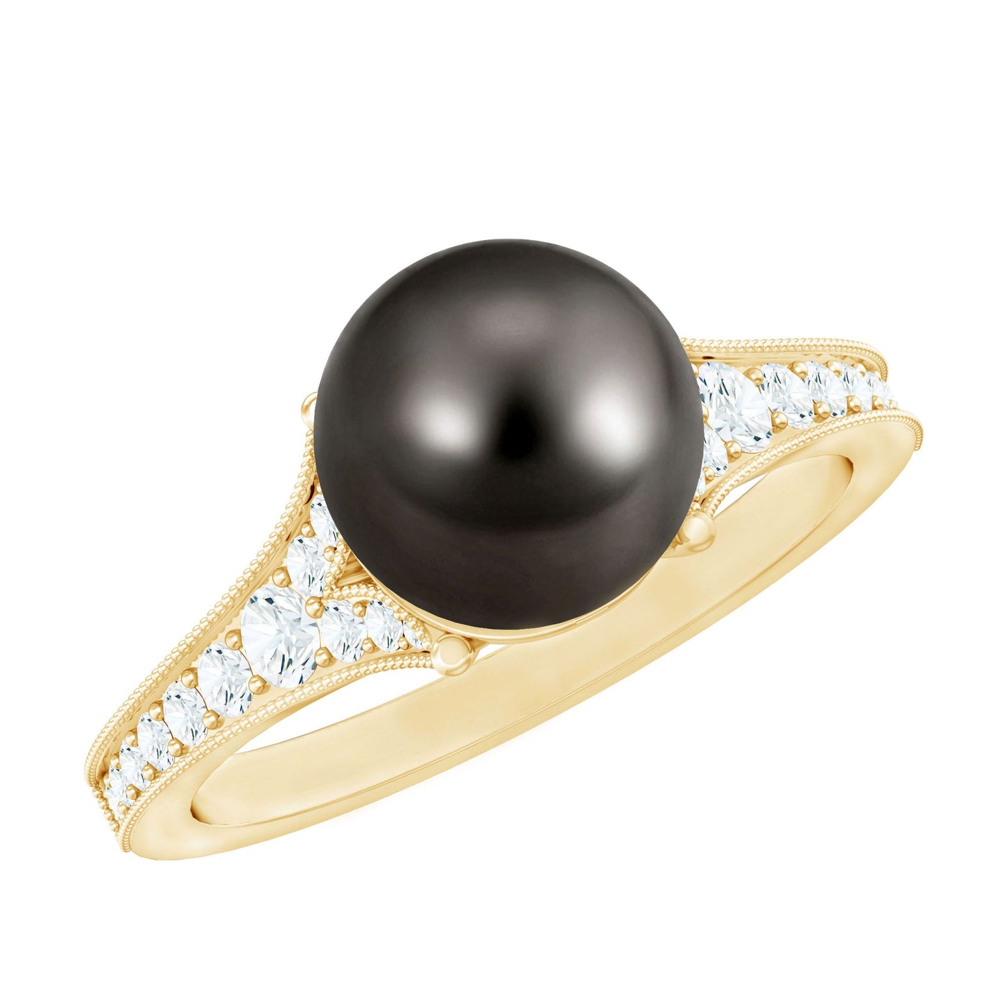 7.5 Carat Tahitian Black Pearl Cathedral Engagement Ring with Diamonds