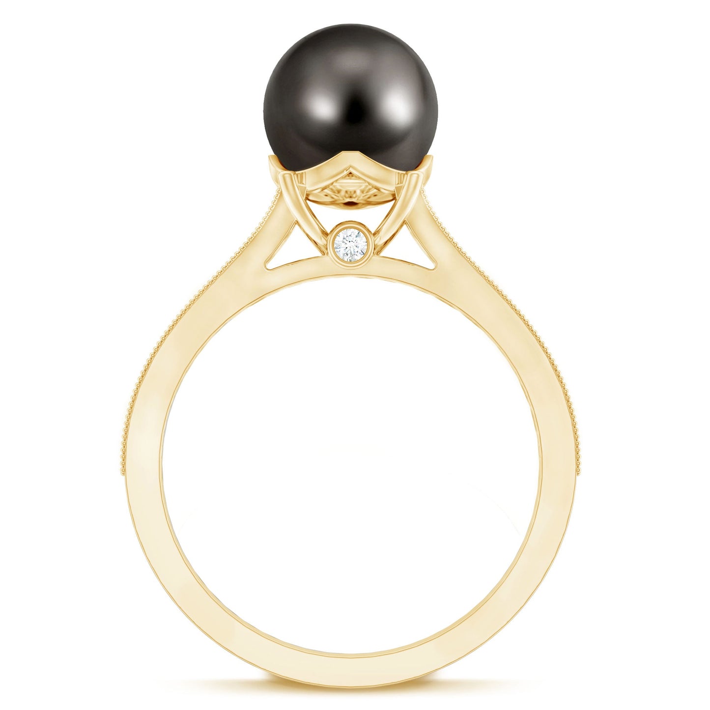 7.5 Carat Tahitian Black Pearl Cathedral Engagement Ring with Diamonds