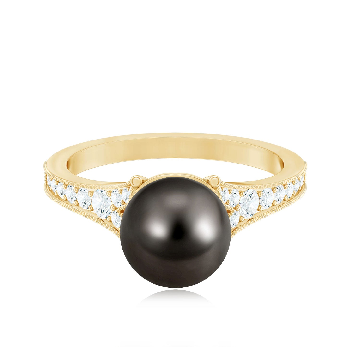 7.5 Carat Tahitian Black Pearl Cathedral Engagement Ring with Diamonds
