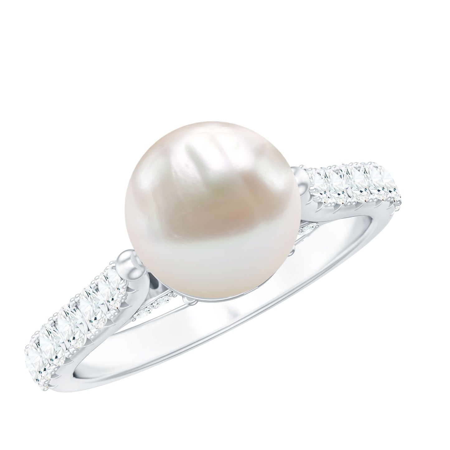 Cultured 7.4 Carat Freshwater Pearl Engagement Ring with Diamond