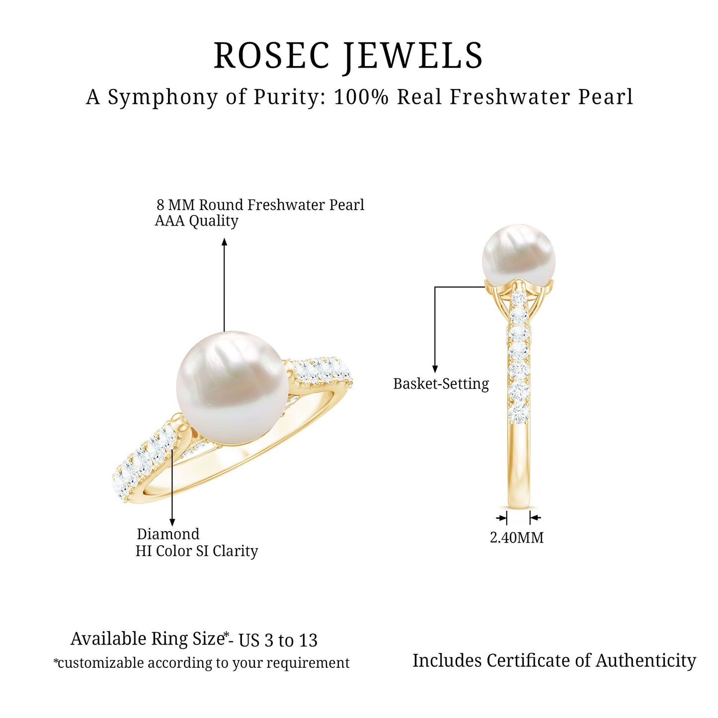 Cultured 7.4 Carat Freshwater Pearl Engagement Ring with Diamond