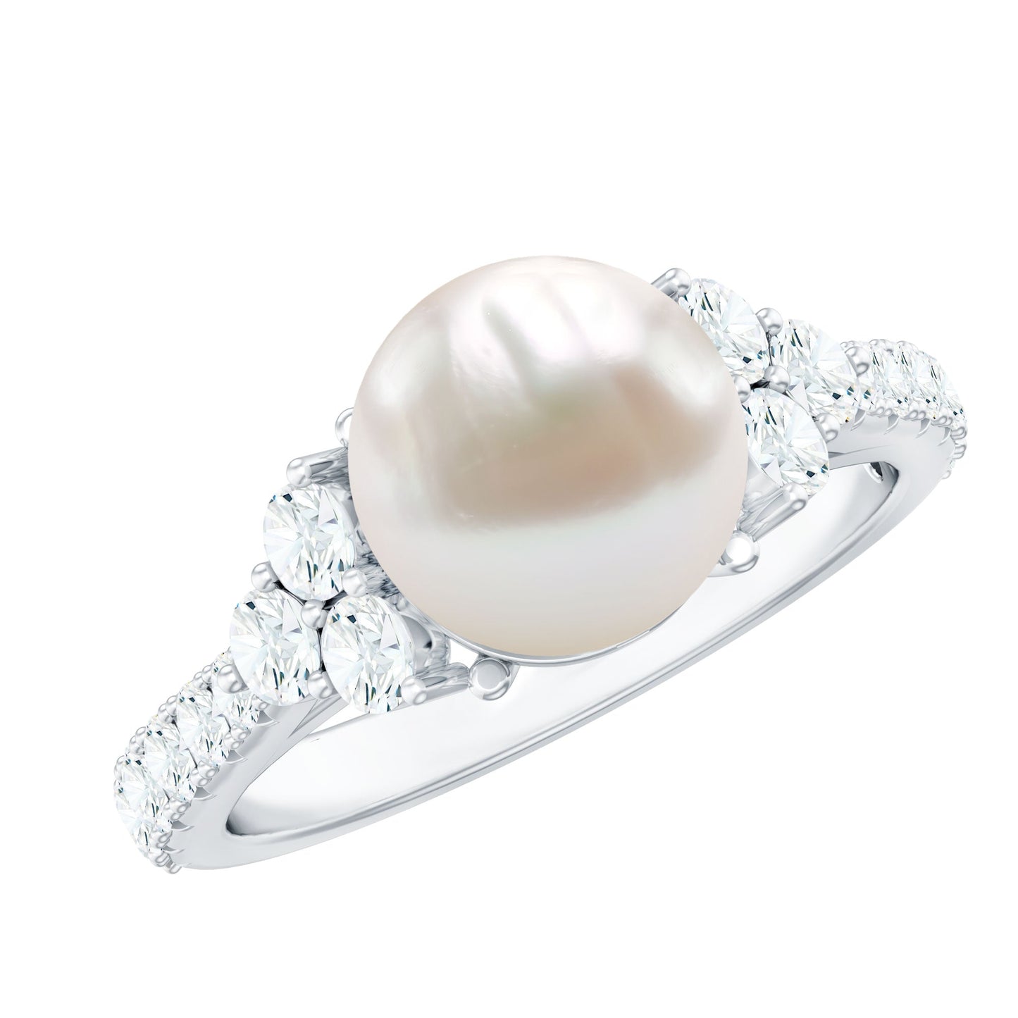 Natural 7.4 Carat Freshwater Pearl Engagement Ring with Diamond