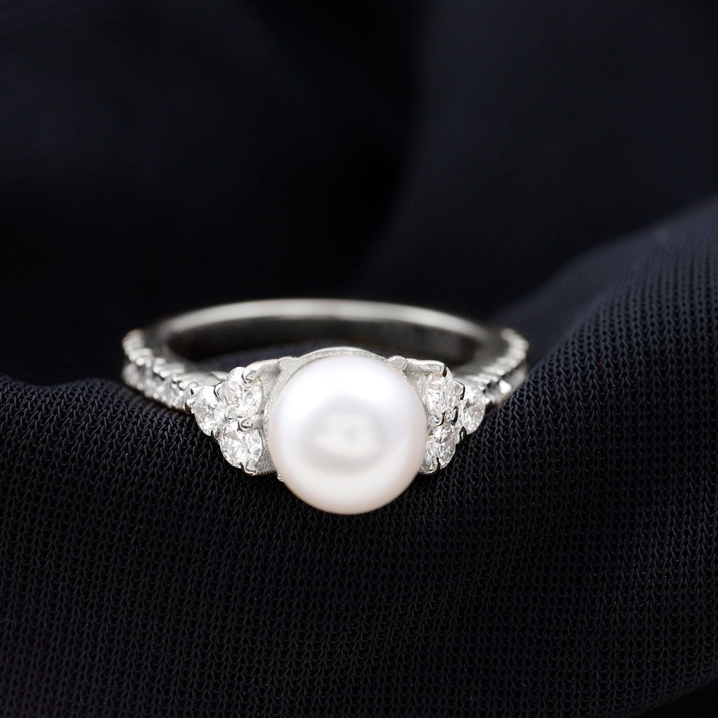 Natural 7.4 Carat Freshwater Pearl Engagement Ring with Diamond