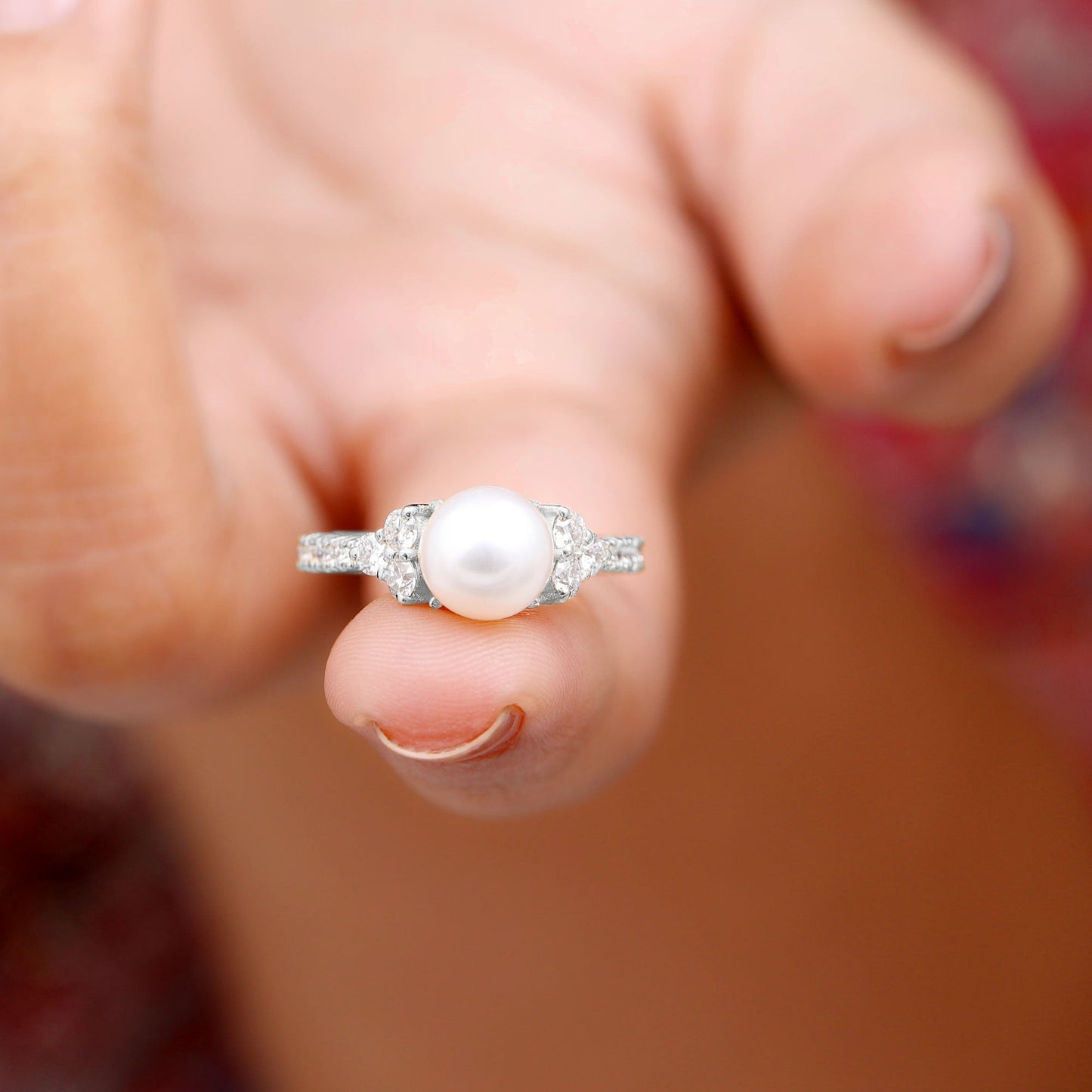 Natural 7.4 Carat Freshwater Pearl Engagement Ring with Diamond