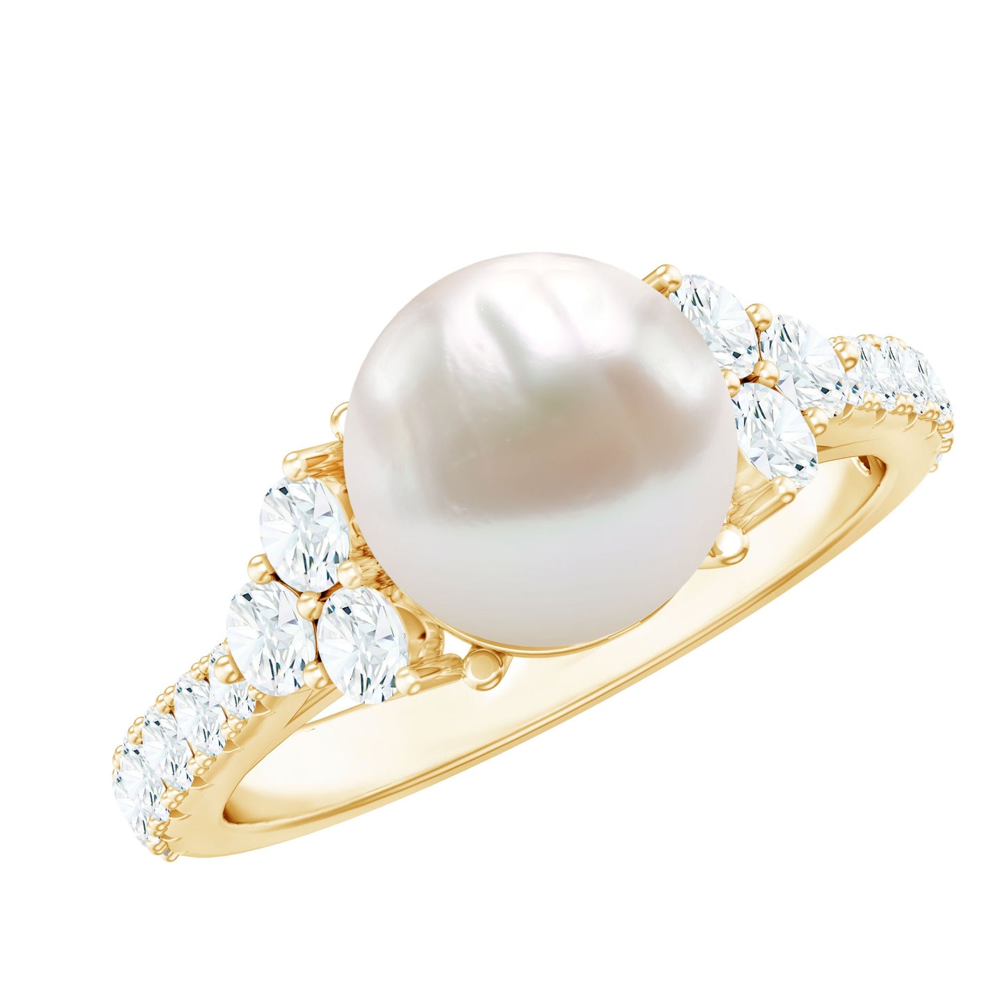 Natural 7.4 Carat Freshwater Pearl Engagement Ring with Diamond