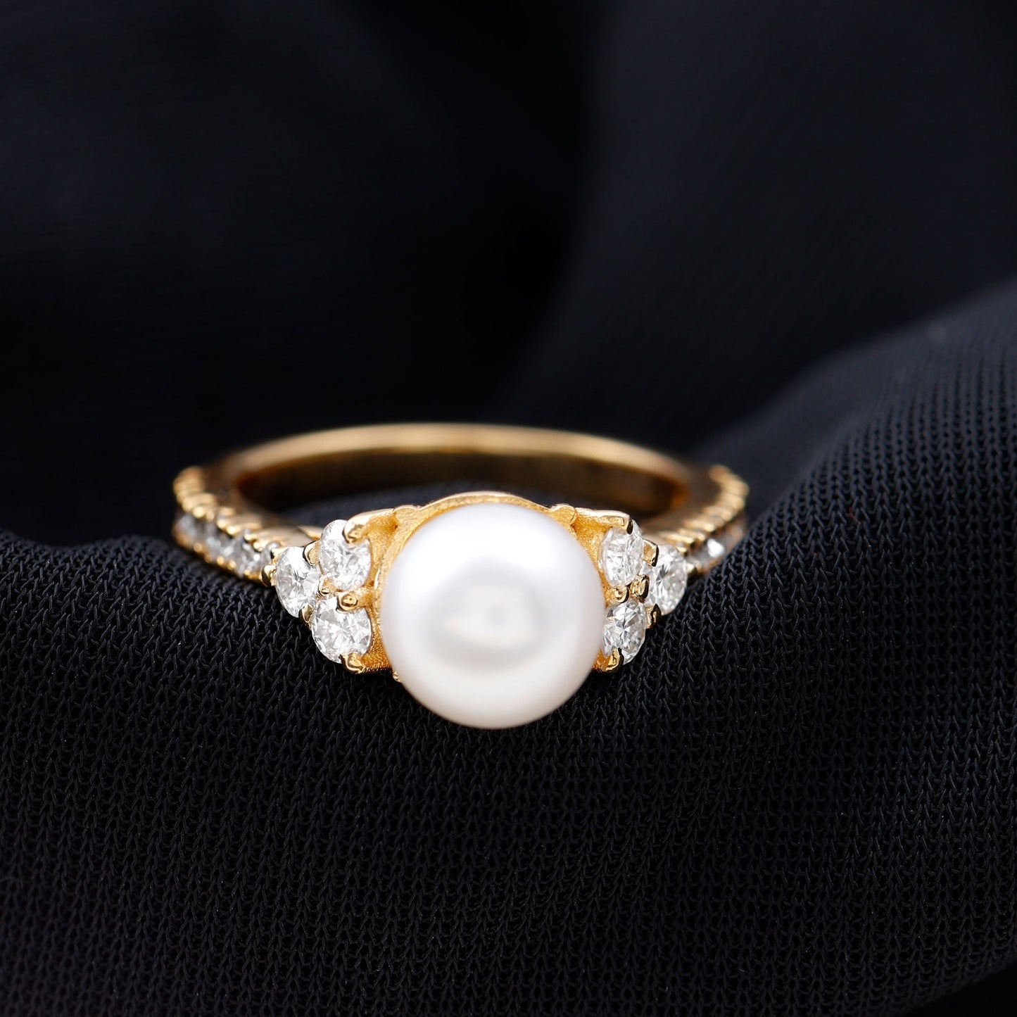 Natural 7.4 Carat Freshwater Pearl Engagement Ring with Diamond