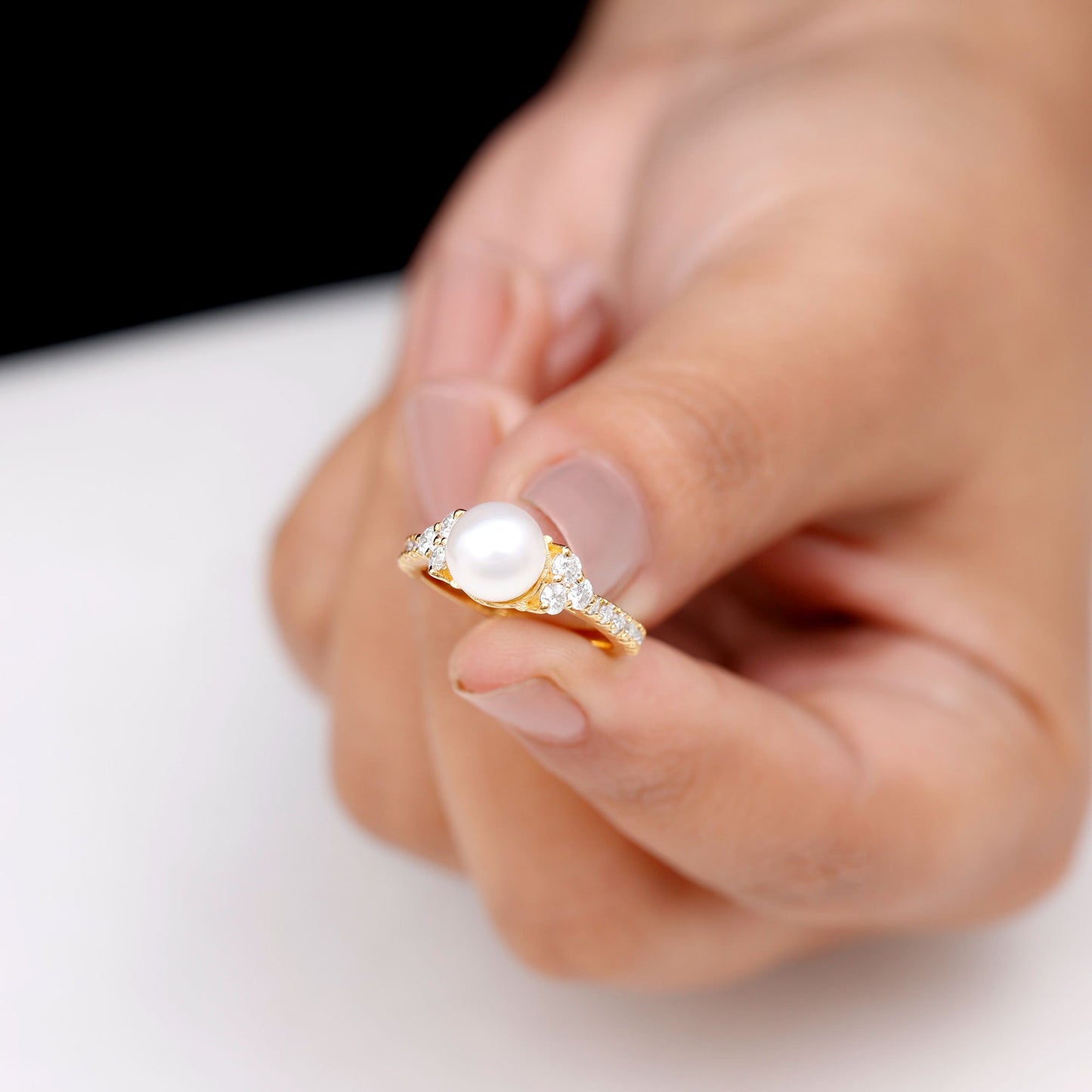 Natural 7.4 Carat Freshwater Pearl Engagement Ring with Diamond