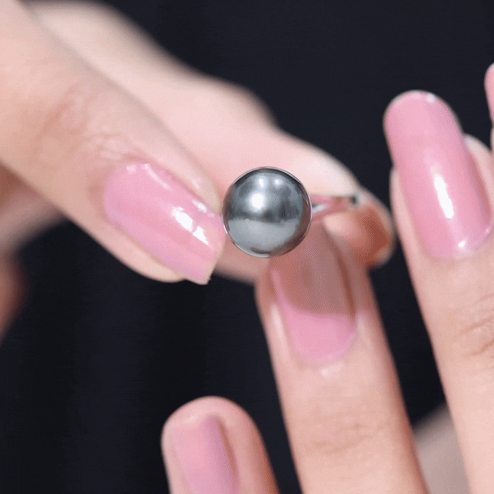 7.5 Carat Genuine Tahitian Black Pearl Cathedral Engagement Ring with Split Shank