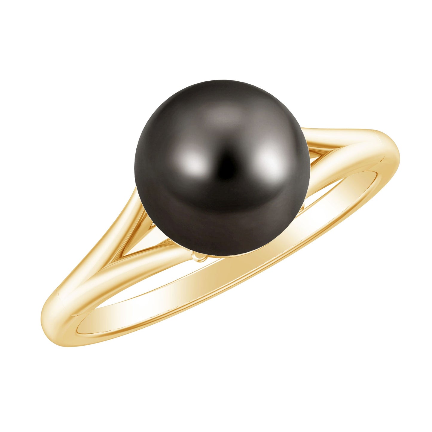 7.5 Carat Genuine Tahitian Black Pearl Cathedral Engagement Ring with Split Shank