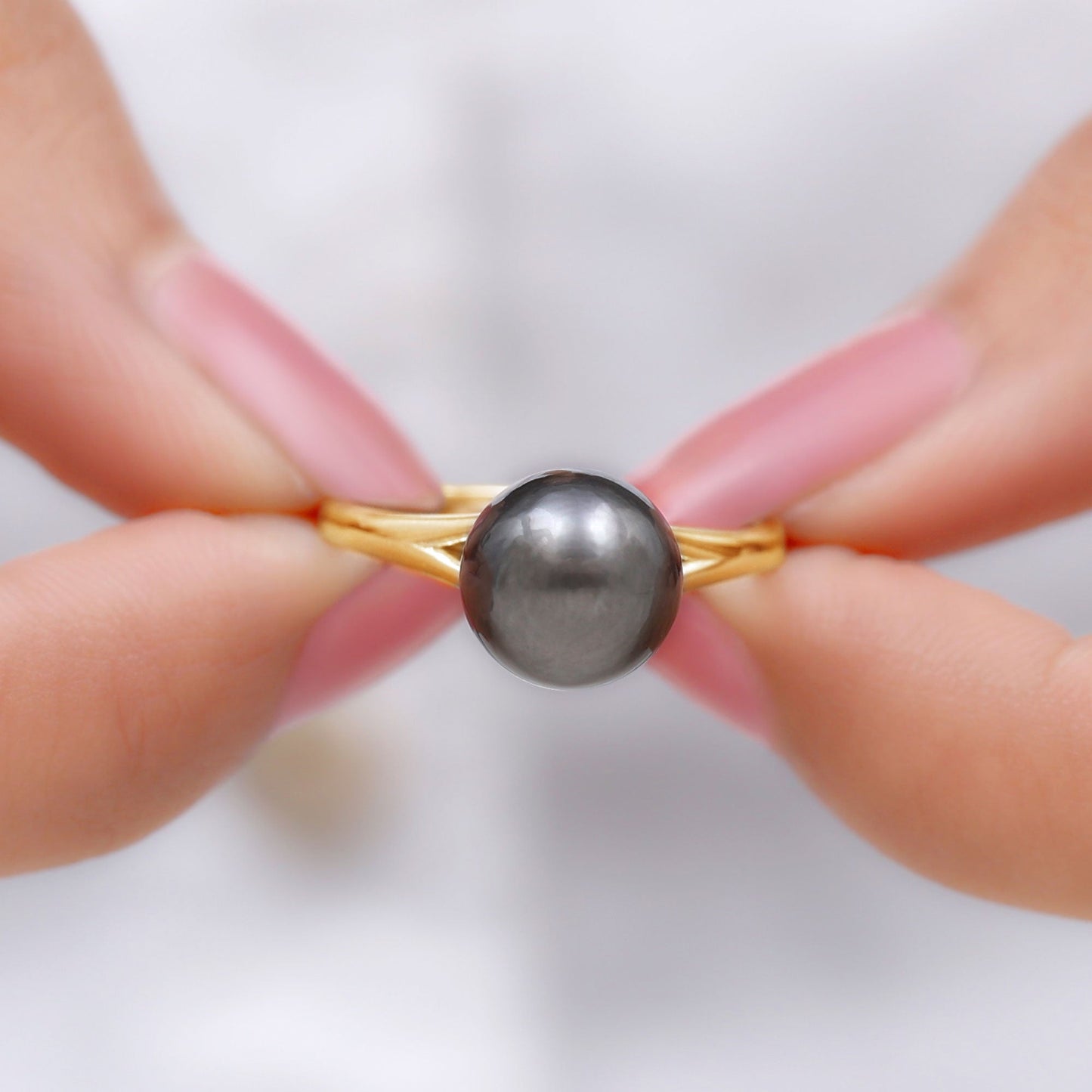 7.5 Carat Genuine Tahitian Black Pearl Cathedral Engagement Ring with Split Shank