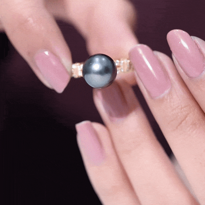 7.5 Carat Genuine Black Pearl and Diamond Engagement Ring