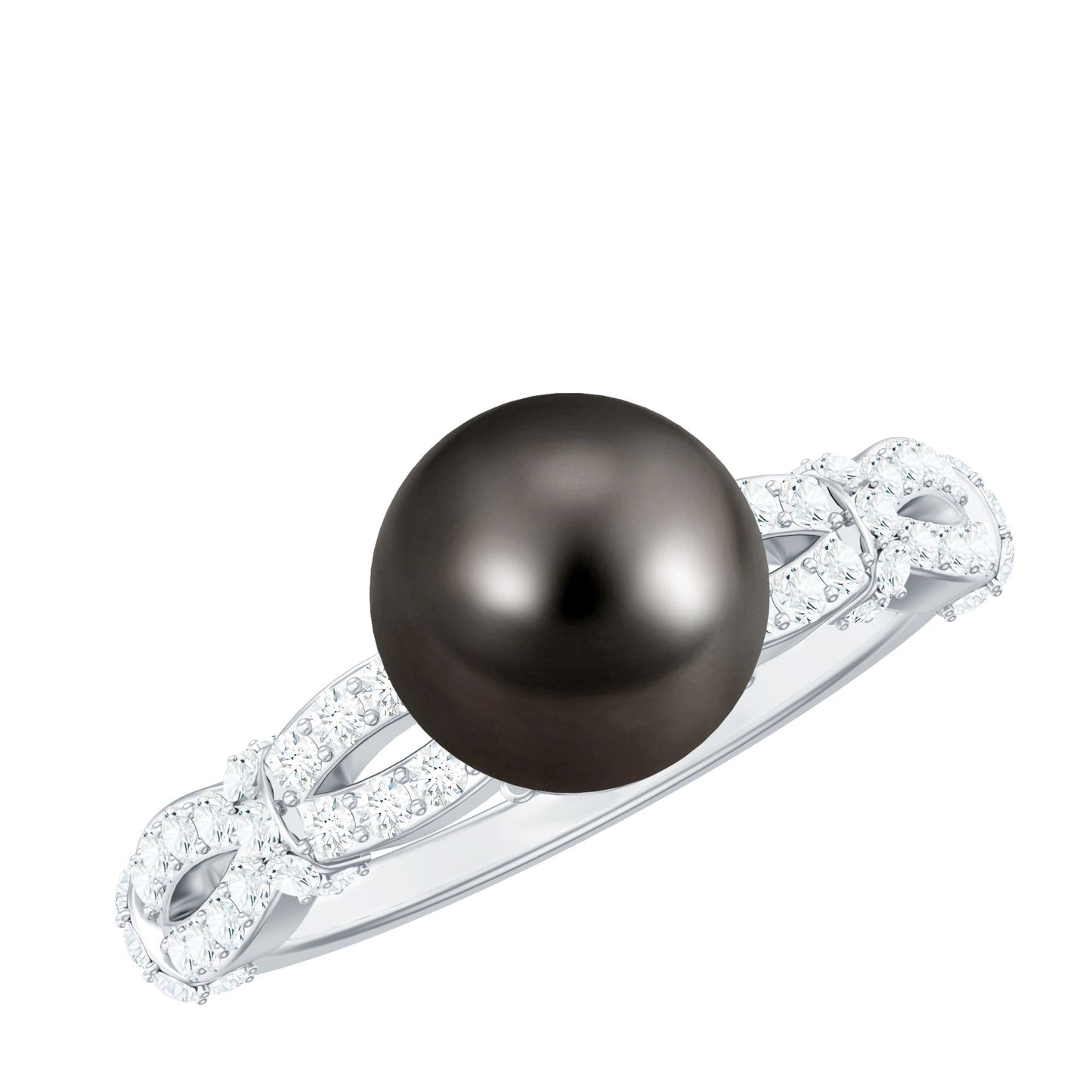7.5 Carat Genuine Black Pearl and Diamond Engagement Ring