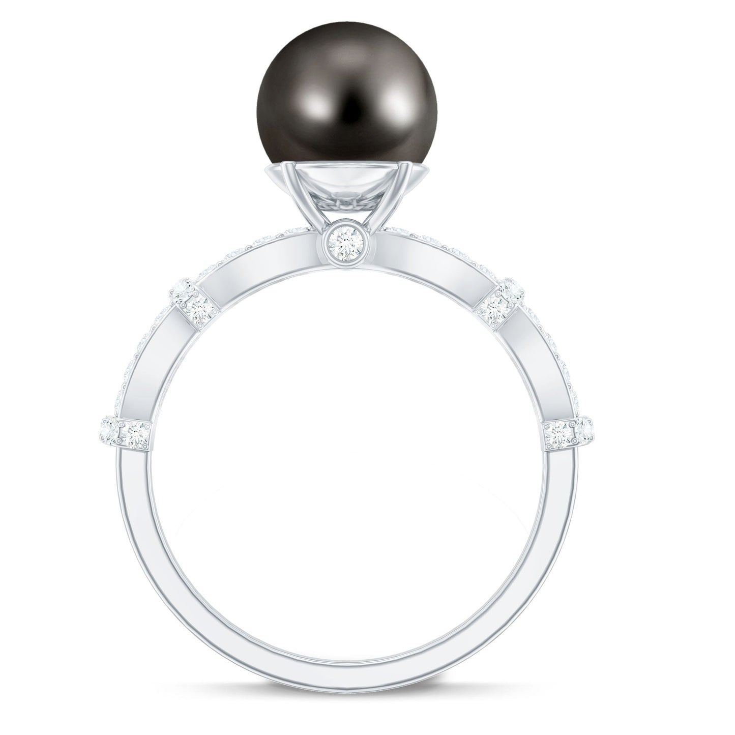 7.5 Carat Genuine Black Pearl and Diamond Engagement Ring