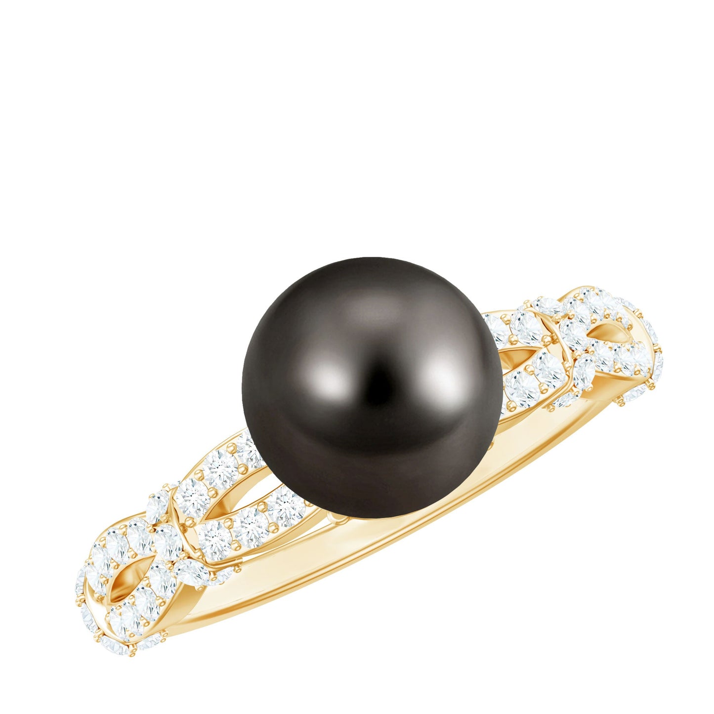 7.5 Carat Genuine Black Pearl and Diamond Engagement Ring