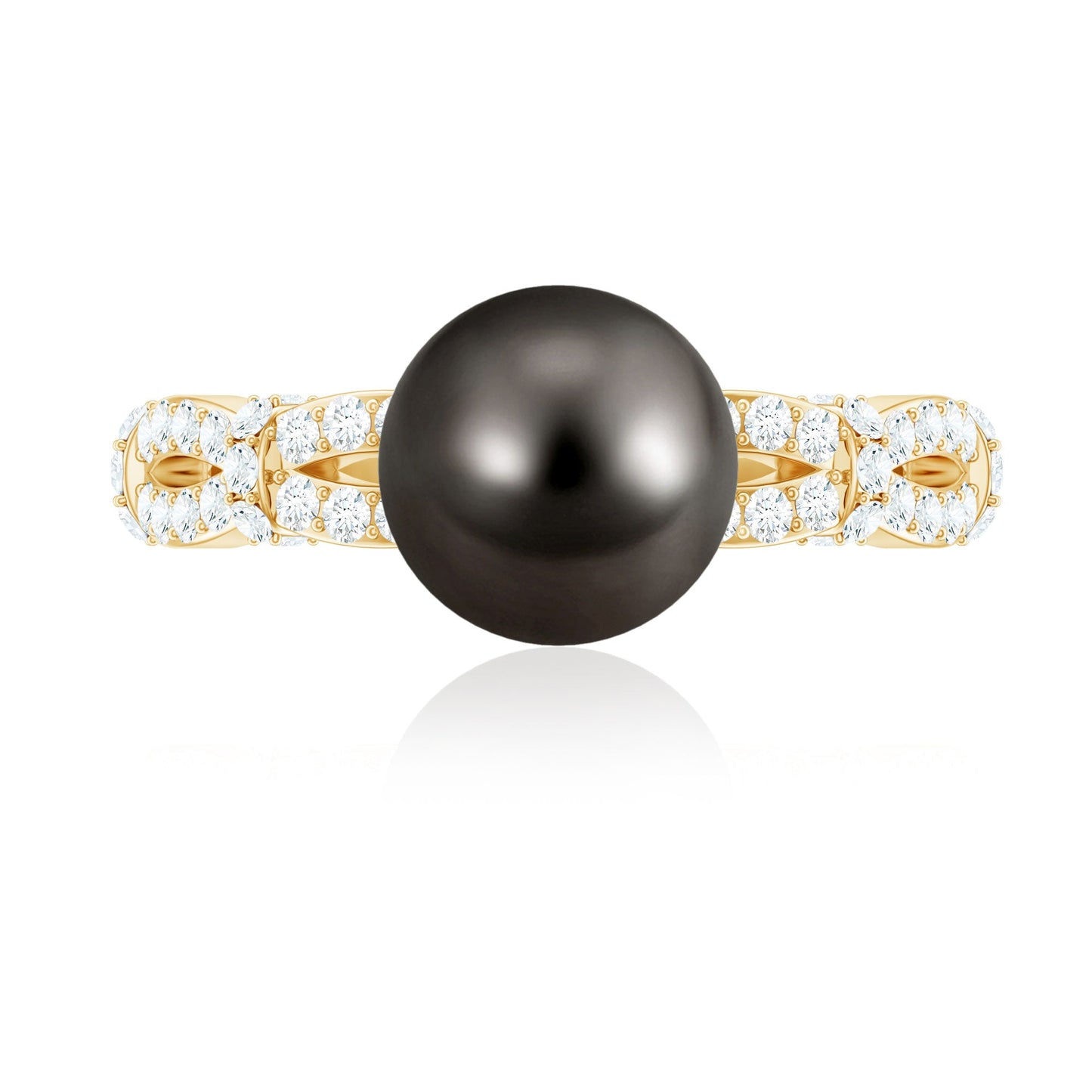 7.5 Carat Genuine Black Pearl and Diamond Engagement Ring