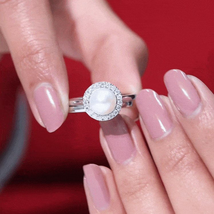 Real 7.4 Carat Freshwater Pearl Diamond Wedding Bridal Ring Set for Women