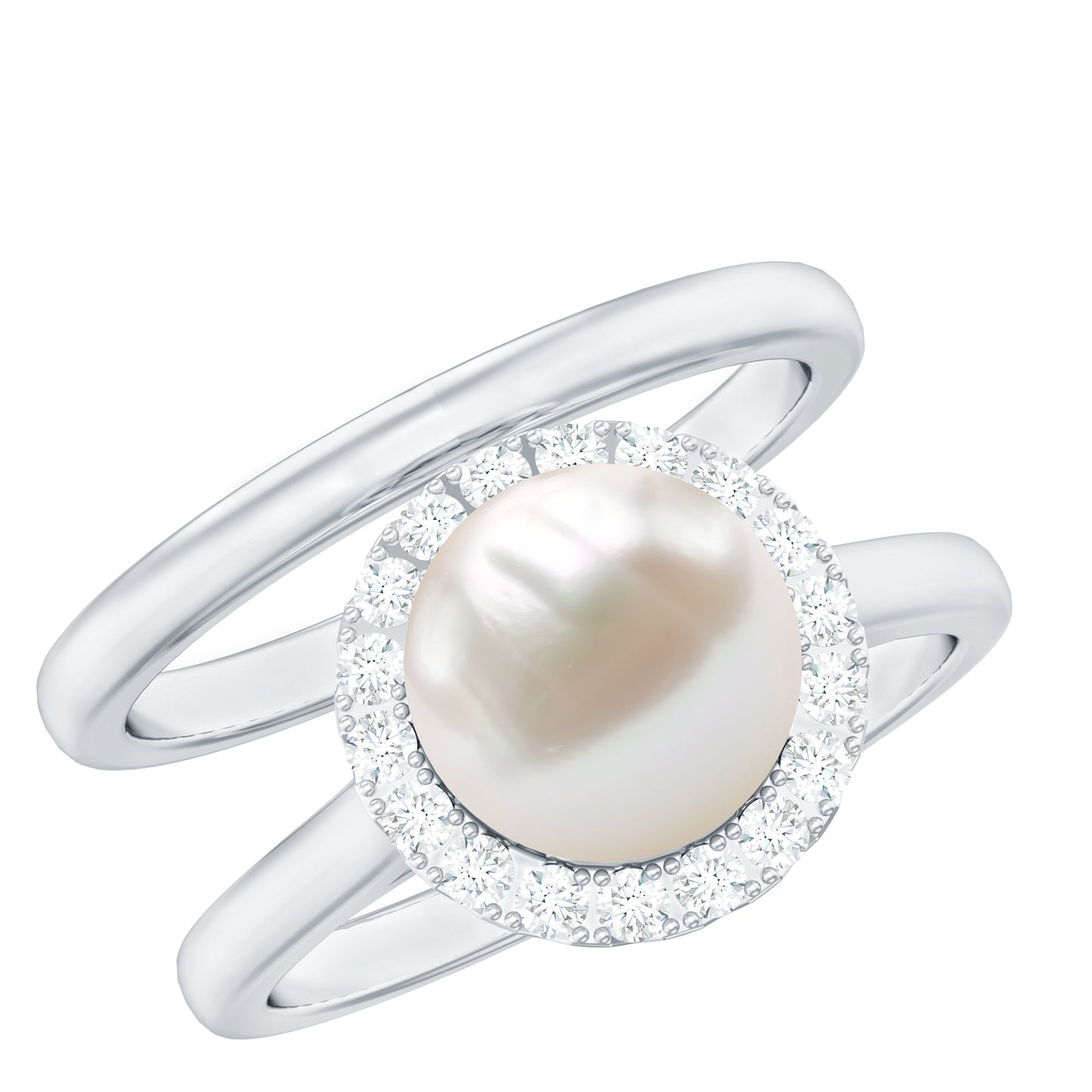 Real 7.4 Carat Freshwater Pearl Diamond Wedding Bridal Ring Set for Women