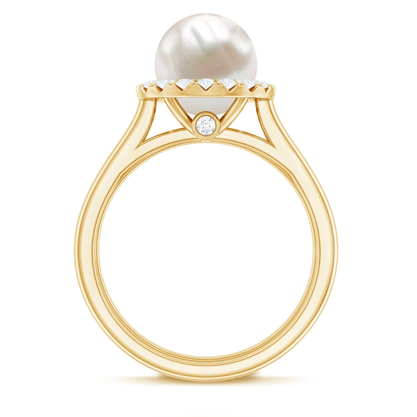 Real 7.4 Carat Freshwater Pearl Diamond Wedding Bridal Ring Set for Women