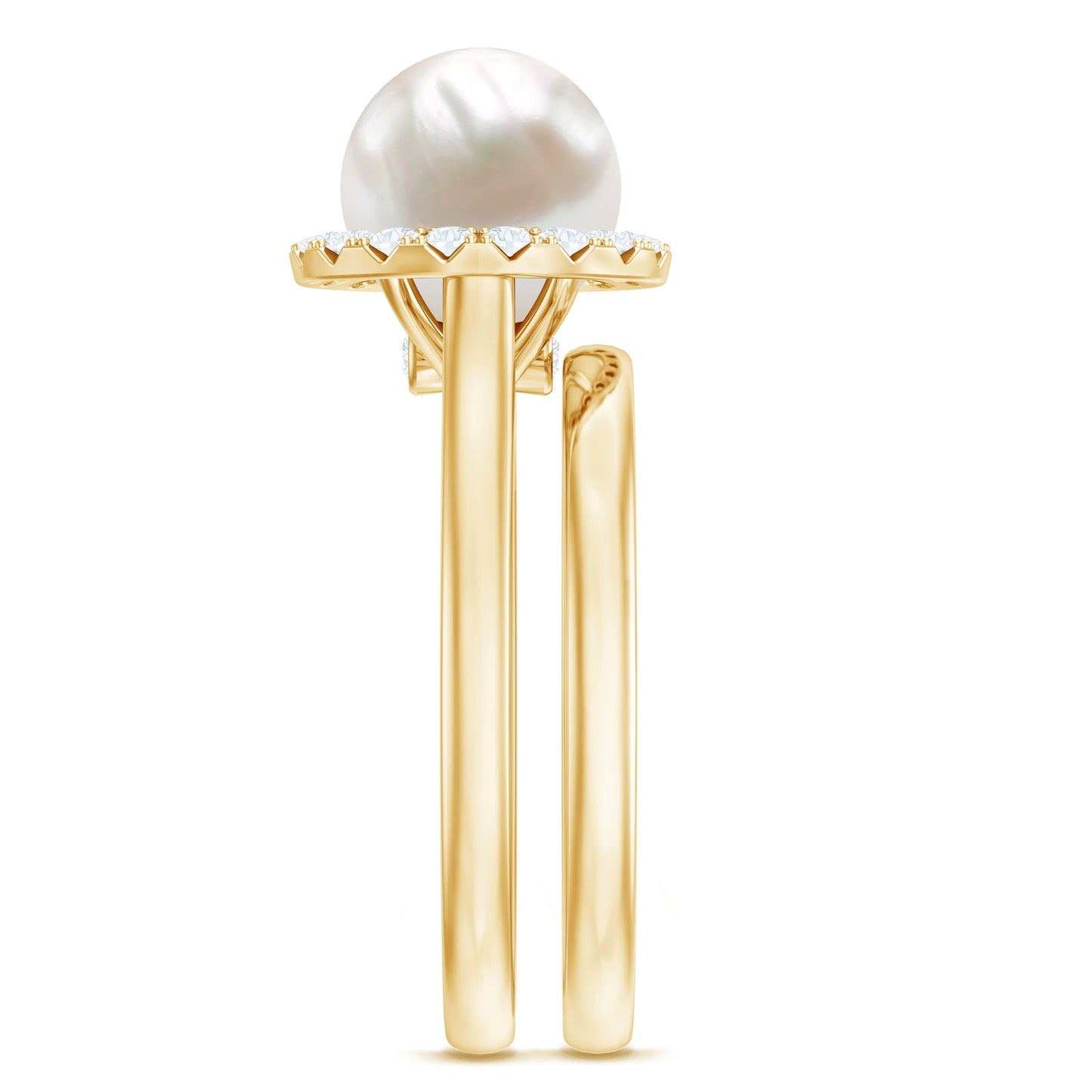 Real 7.4 Carat Freshwater Pearl Diamond Wedding Bridal Ring Set for Women