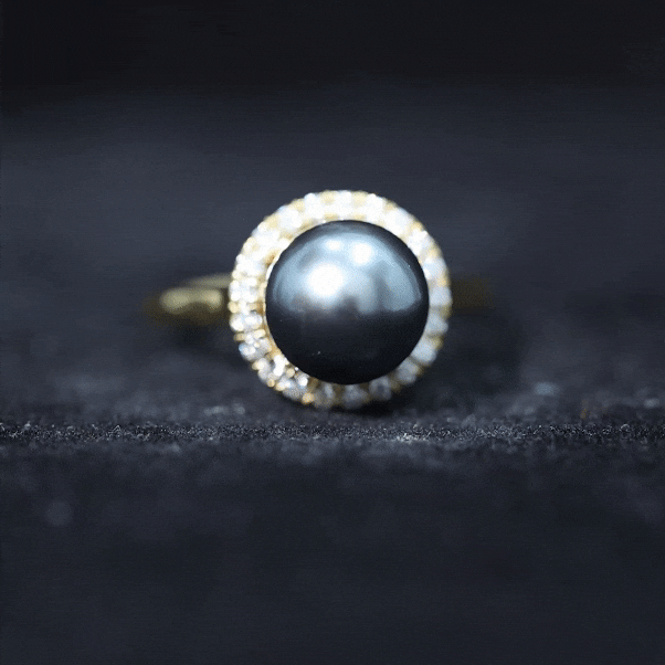 Genuine Tahitian Black Pearl and Diamond Engagement Ring