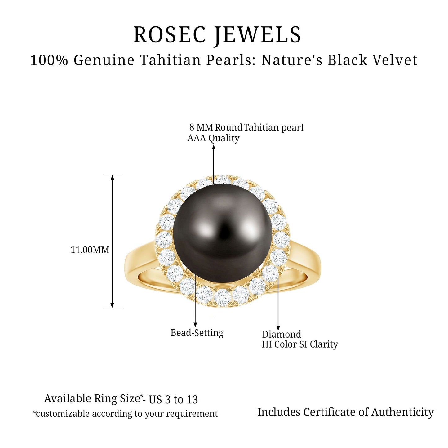 Genuine Tahitian Black Pearl and Diamond Engagement Ring