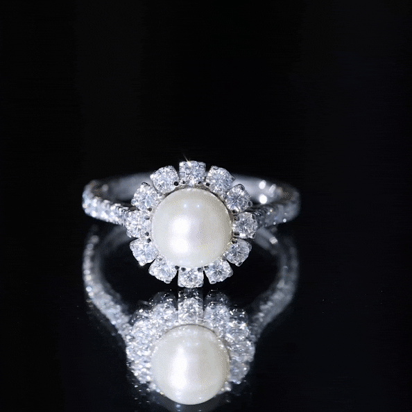 Genuine 7.4 Carat Freshwater Pearl Engagement Ring with Moissanite Halo