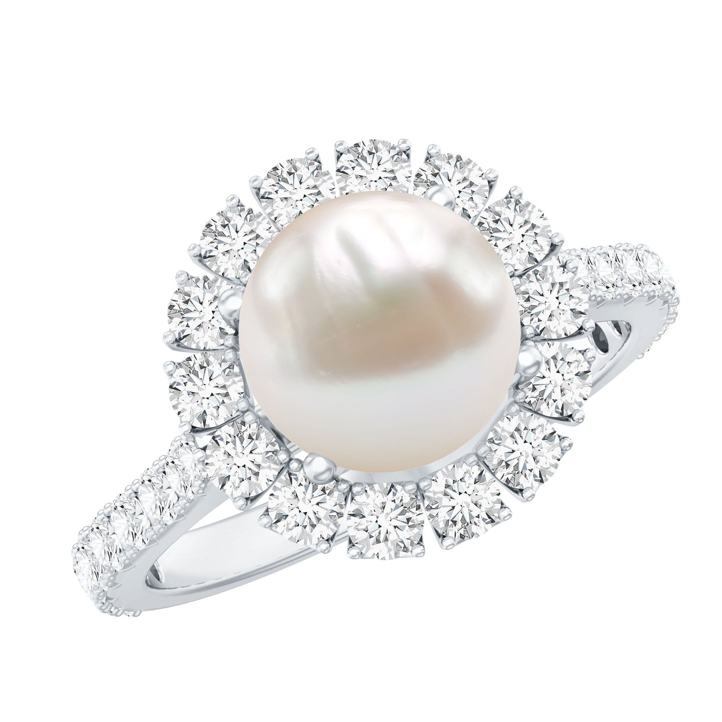 Genuine 7.4 Carat Freshwater Pearl Engagement Ring with Moissanite Halo