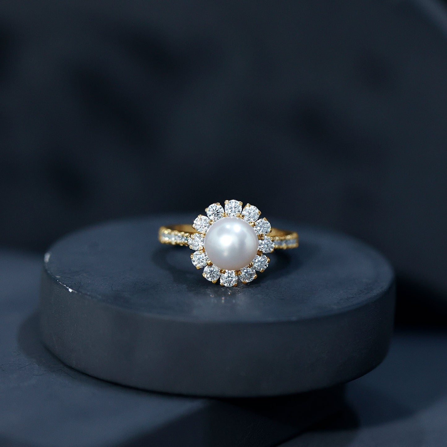 Genuine 7.4 Carat Freshwater Pearl Engagement Ring with Moissanite Halo