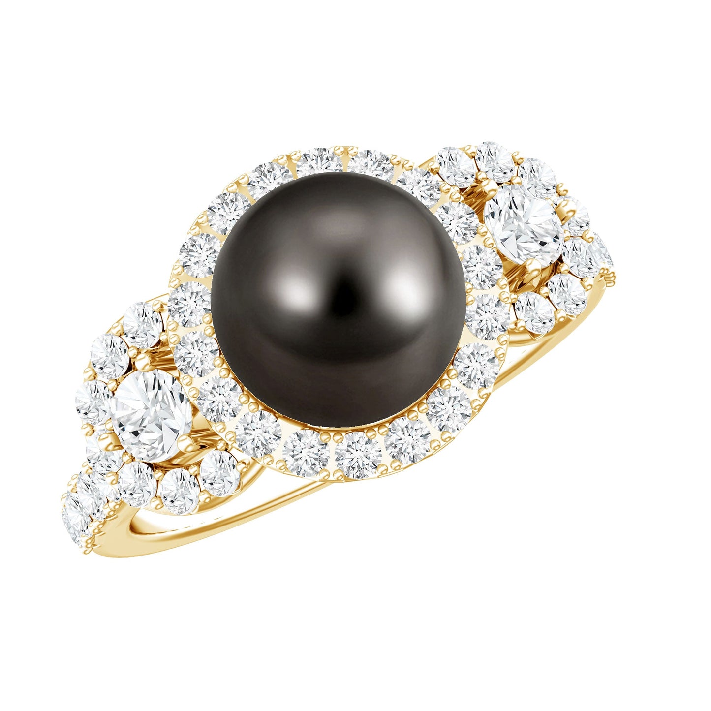 7.5 Carat Round Black Pearl Engagement Ring with Moissanite Accent