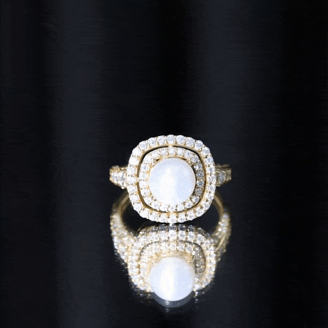7.4 Carat Freshwater Pearl Double Halo Engagement Ring with Moissanite