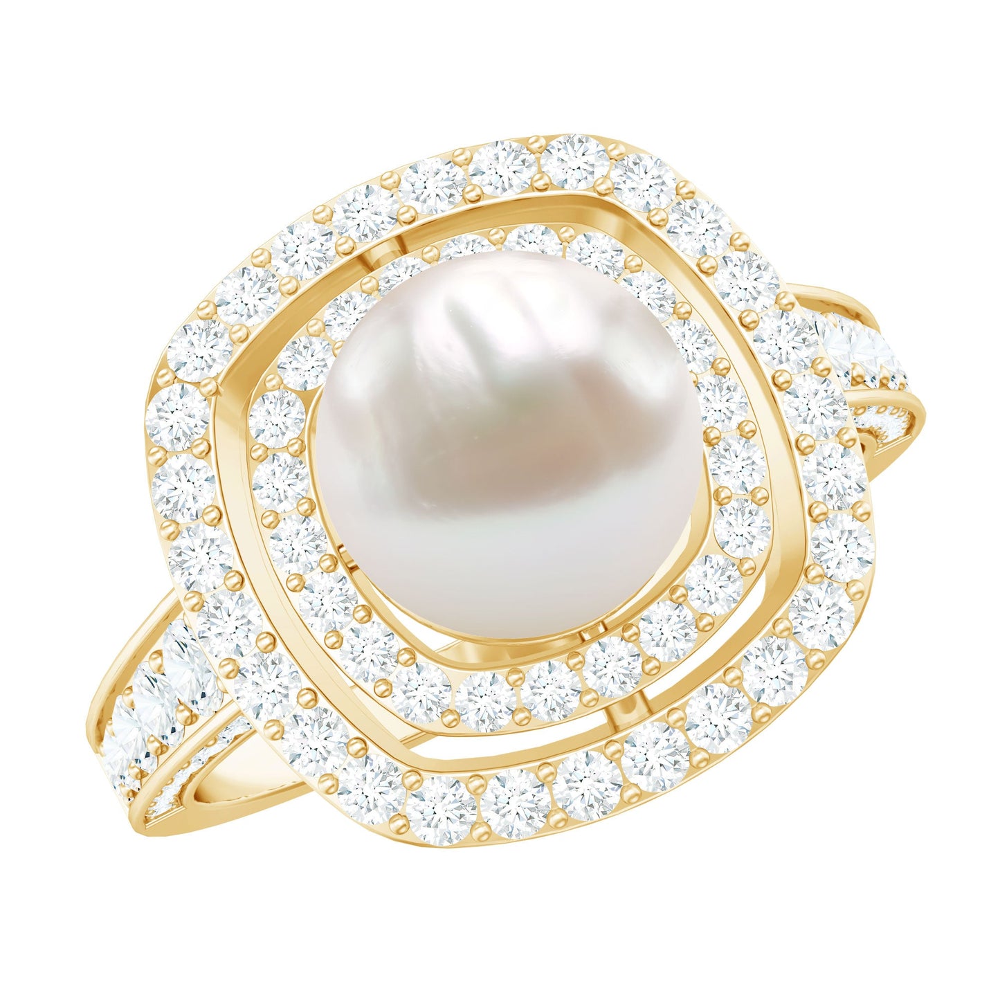 7.4 Carat Freshwater Pearl Double Halo Engagement Ring with Moissanite