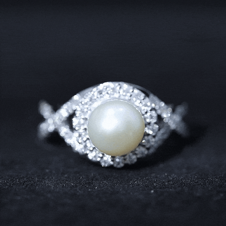 7.4 Carat Freshwater Pearl Engagement Ring with Moissanite Crossover Shank