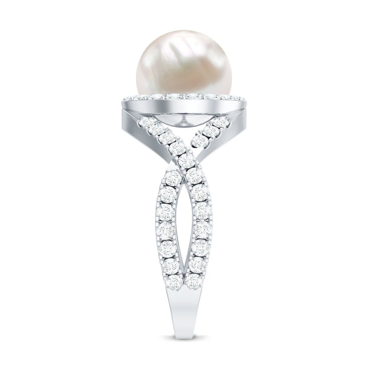 7.4 Carat Freshwater Pearl Engagement Ring with Moissanite Crossover Shank