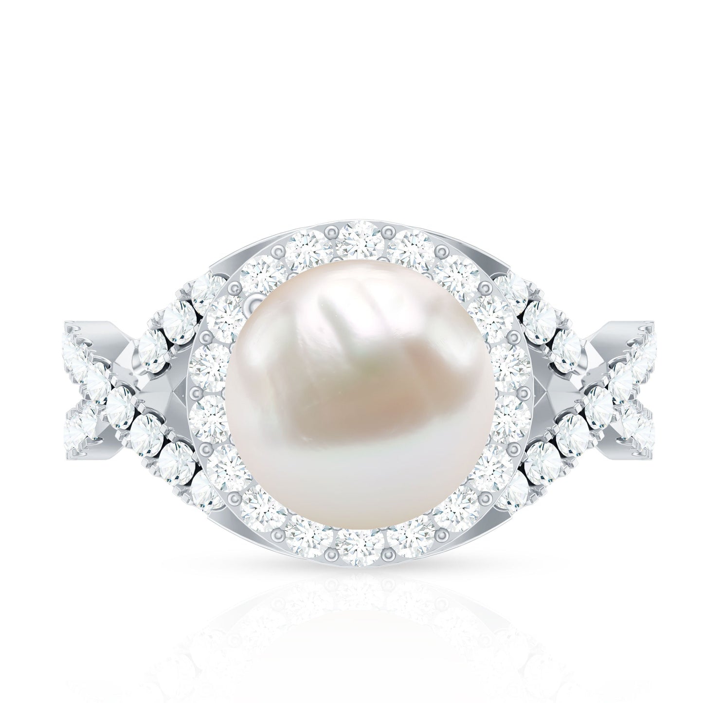 7.4 Carat Freshwater Pearl Engagement Ring with Moissanite Crossover Shank