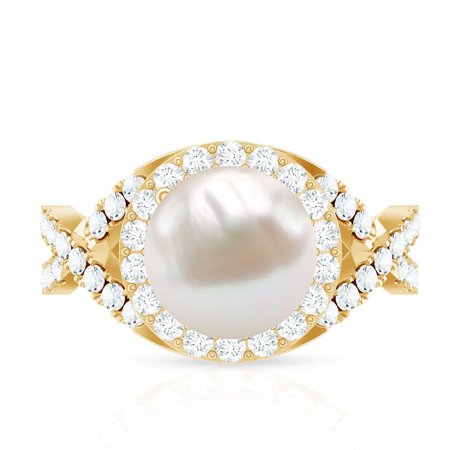 7.4 Carat Freshwater Pearl Engagement Ring with Moissanite Crossover Shank