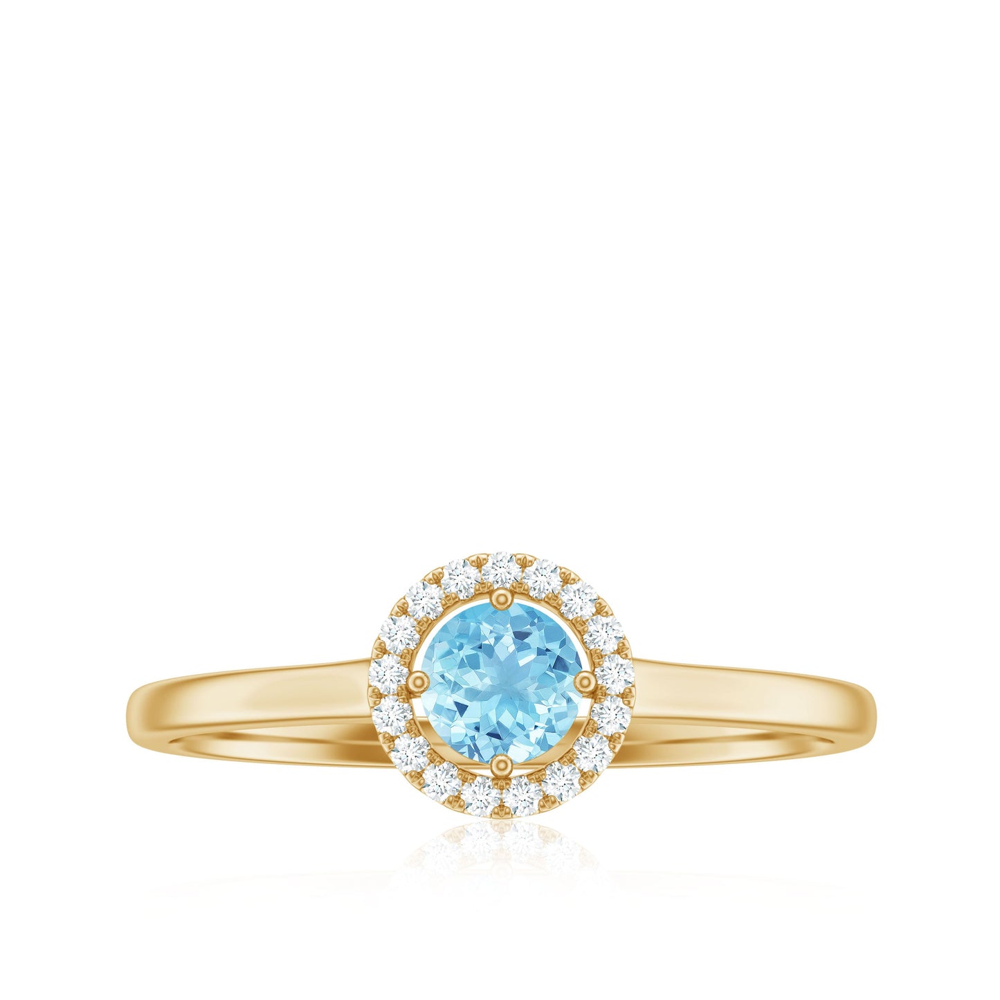 Genuine Aquamarine Promise Ring with Diamond Halo