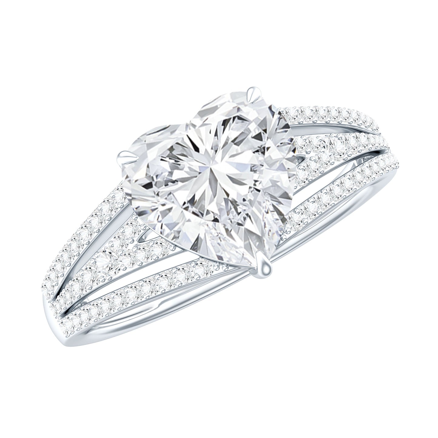 2 Carat Moissanite Heart Designer Engagement Ring with Split Shank